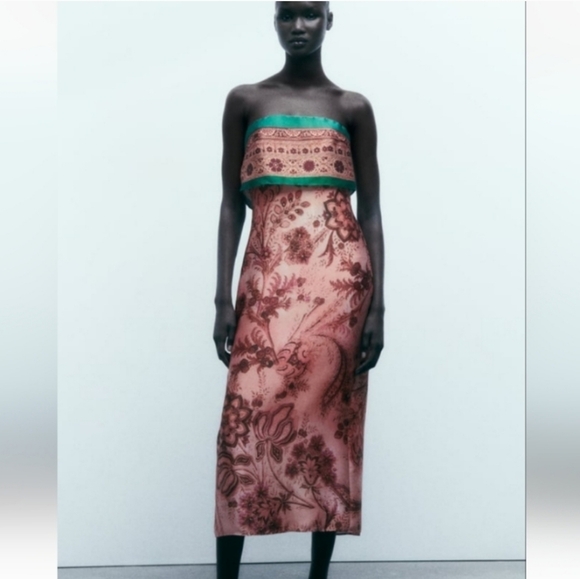 ❌️SOLD❌️PRINTED STRAPLESS DRESS MULTICOLORED SIZE M - Picture 6 of 10